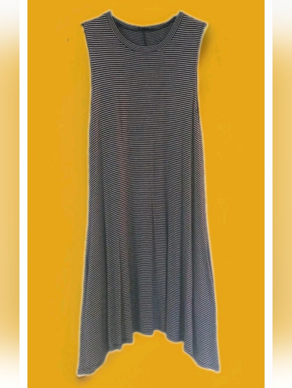 LA Class Size L Dress Navy with White Pinstripes Mini Sleeveless Pockets Hi Lo
